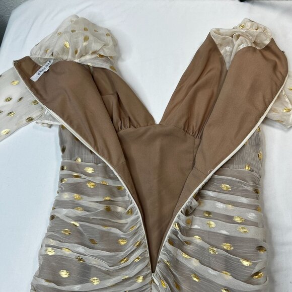 ELLIATT Marta Dress Sheer Ruched Mini Dots Ivory Metallic Gold Cocktail Small - Picture 14 of 14